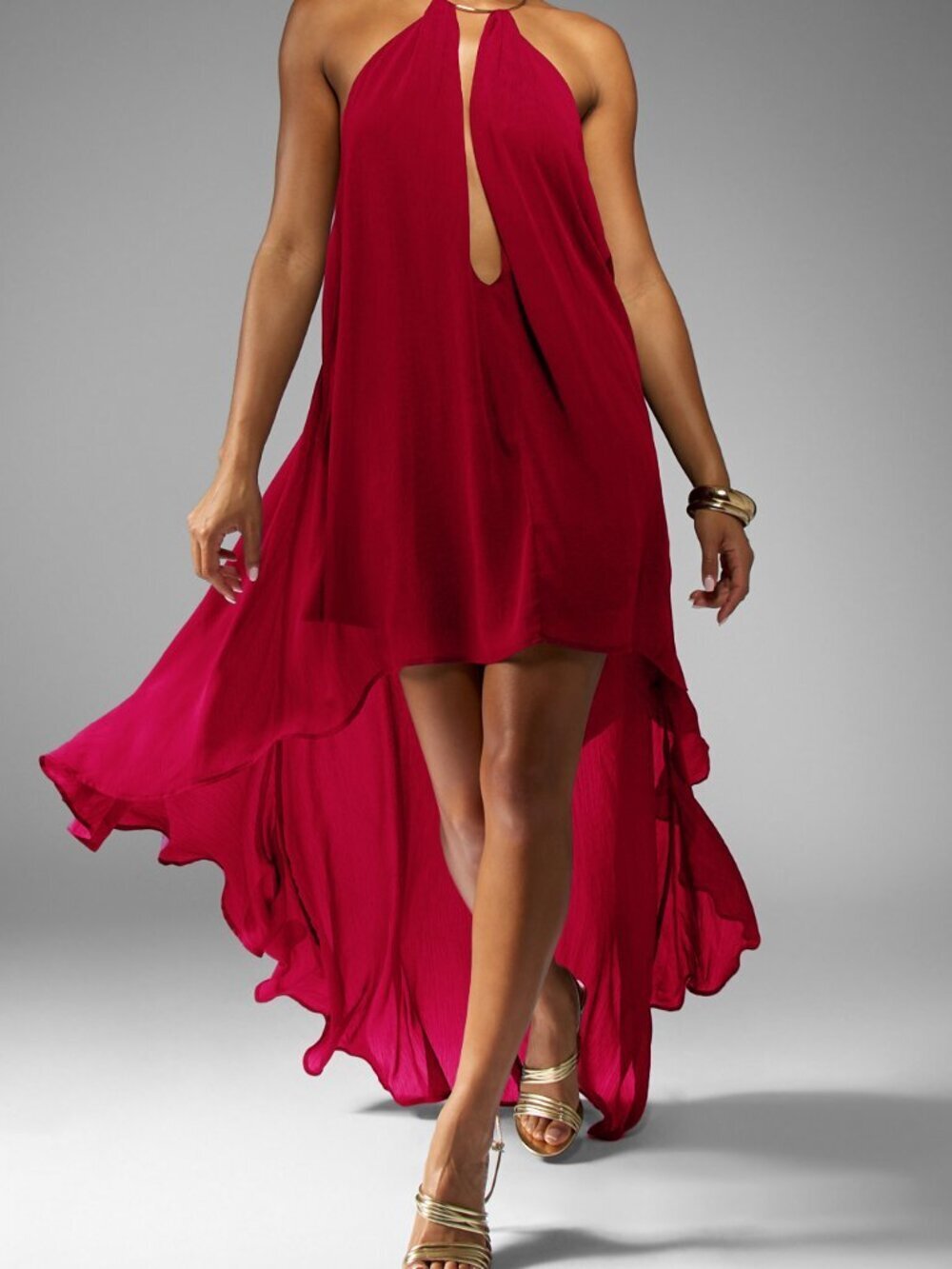 Burgundy Elegant Women's Halter Neck Maxi Dress